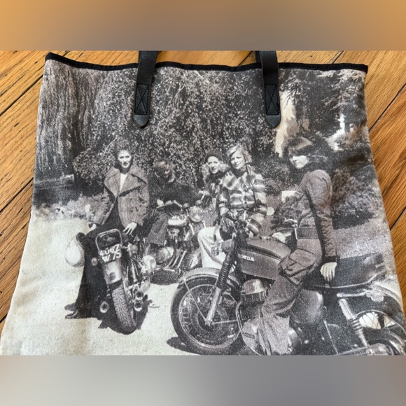 Barbour Racing Riding Biker Motorcycle Shoulder Handbag/Tote Black/White Canvas - Picture 2 of 16